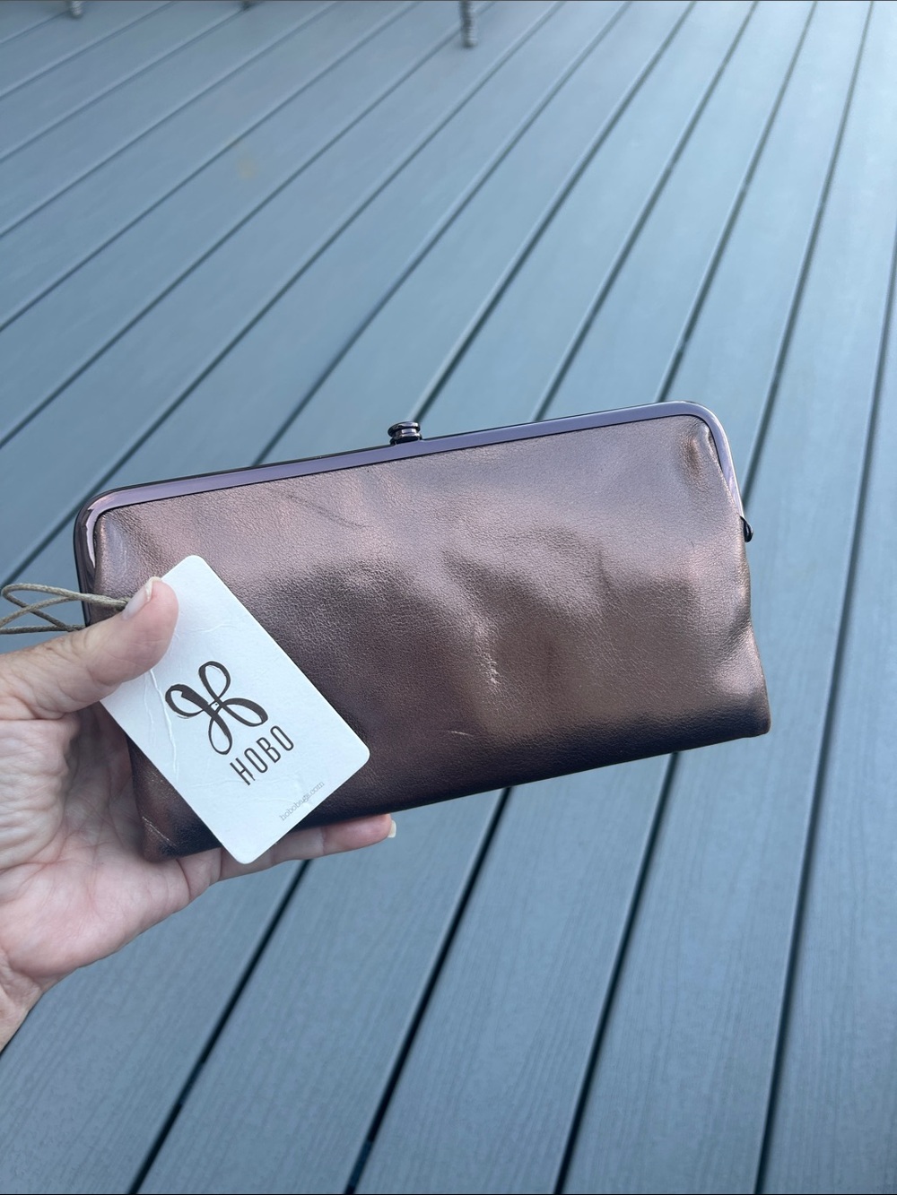 HOBO Metallic Bronze Leather Frame-Clasp Clutch, NWT